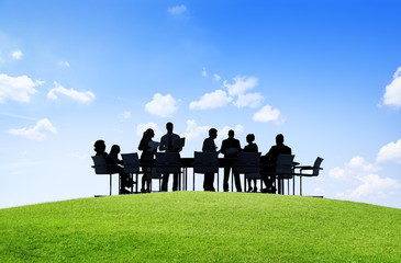 Green Business People Discussion Outdoors Meeting Concept