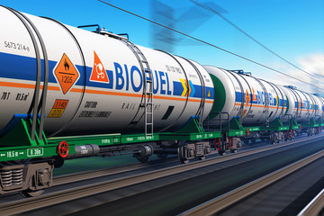 Freight train with biofuel tankcars - obrazy, fototapety, plakaty