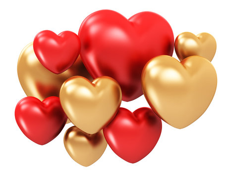 Red and golden hearts