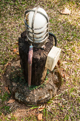 old garden lamp on wood for decoration
