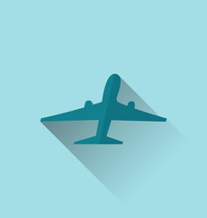 Icon of aircraft with long shadow, modern flat style