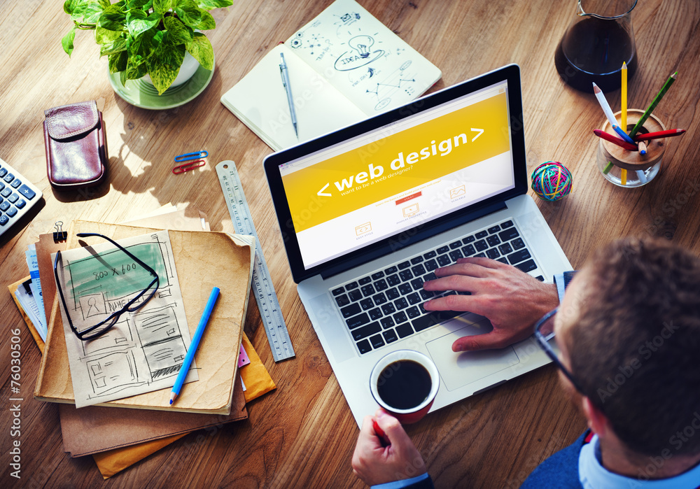 Wall mural web design online technology working office concept