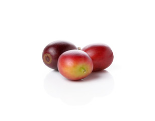 ripe coffee beans on white background