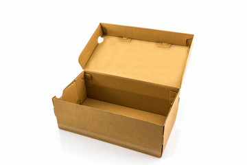 Brown shoe box on white background with clipping path.