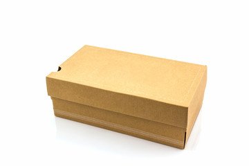 Brown shoe box on white background with clipping path.