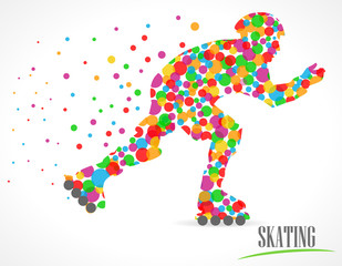 man skating, skating sports with polka dots design - vector