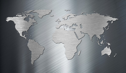 world map on metal plate