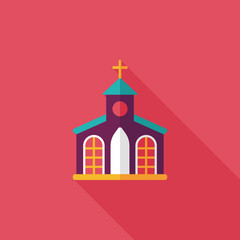 Building church flat icon with long shadow,eps10