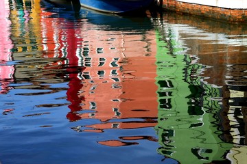 colorful houses of the island of burano and boats