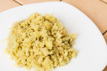 Blended Ginger Roots on plate