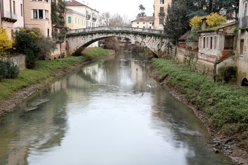 St. Michael's bridge with the RETRONE River in the city of Vicen