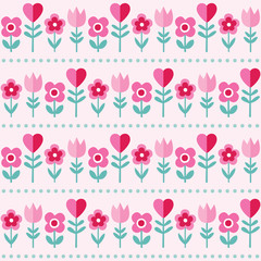 cute pink pattern with flowers and hearts - 76037542