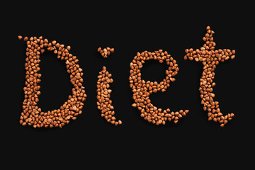 Word Diet composed of premium buckwheat groats on black