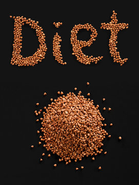 Word Diet composed of premium buckwheat groats on black