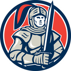 Knight Full Armor With Sword Circle Retro