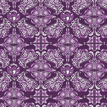 White On Purple Damask Pattern