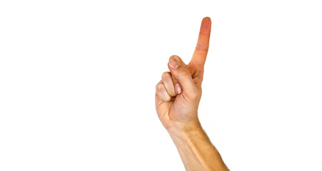 Man pointing upwards with his index finger