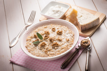 risotto with gongorzola nuts and cream sauce