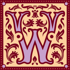 vector image of letter W in the old vintage style