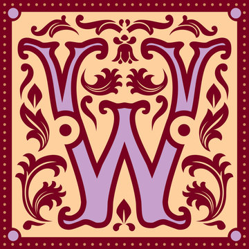 vector image of letter W in the old vintage style