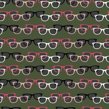 vector pattern with wayfarers on green background