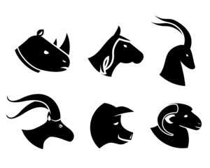 Set of black animal head icons