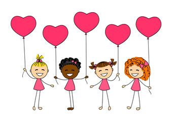 Set of cute Valentines day kids
