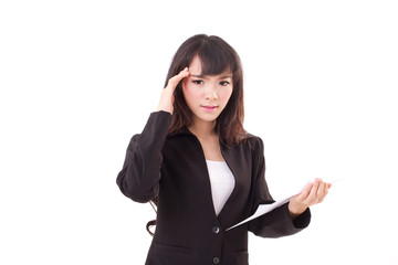 portrait of upset, angry, frustrated asian business woman