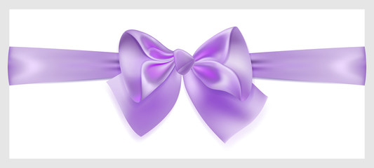 Violet bow with ribbon, located horizontally