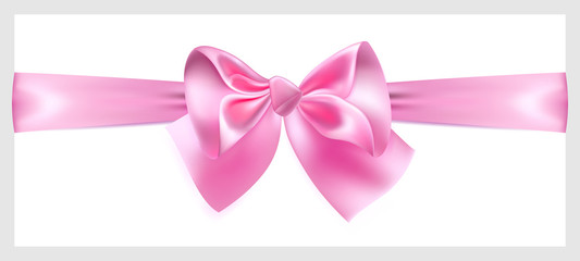 Pink bow with ribbon, located horizontally
