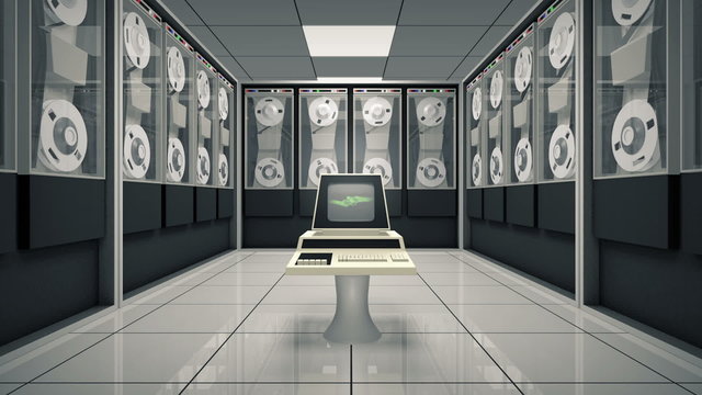 Old computer in an animated room