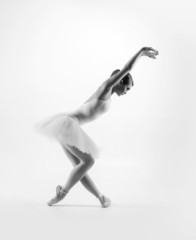 Black and white image of young beautiful ballet dancer