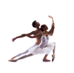 Couple of ballet dancers isolated on white