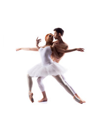 Couple of ballet dancers isolated on white