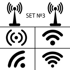 Set 3. Fourteen different black wireless and wifi icons for