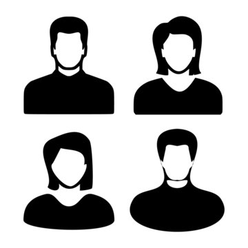 Two men and women black avatar profile picture set. Vector