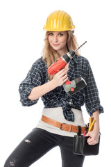 Weiblicher Handwerker mit Bohrmaschine