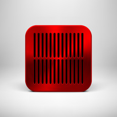 Red Abstract App Icon Button Template with Metal Texture