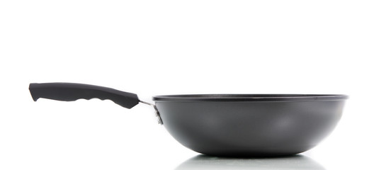 Closeup black frying pan isolated