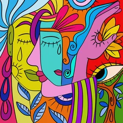 Peel and stick wall murals Classical abstraction Abstract with colorful faces