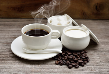 Coffee cup on a wooden table.