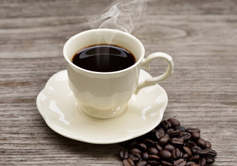 Coffee cup on a wooden table.
