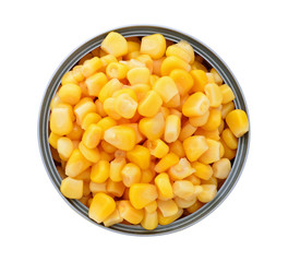 canned corn on a white background