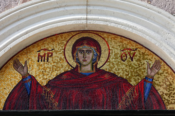 Virgin Mary mosaic, Orthodox church in Budva, Montenegro