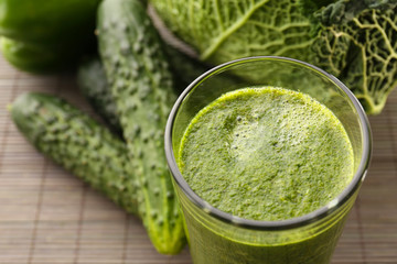 Green fresh healthy juice with apple and vegetables