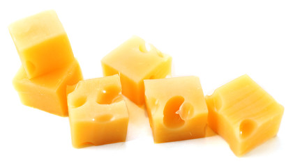 Cubes of cheese isolated on white background