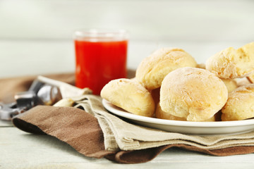 Fresh homemade bread buns from yeast dough with fresh garlic