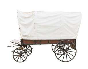 Covered wagon on white - obrazy, fototapety, plakaty