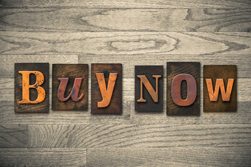 Naklejka premium Buy Now Concept Wooden Letterpress Type