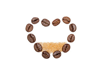 Coffee beans heart with sugar